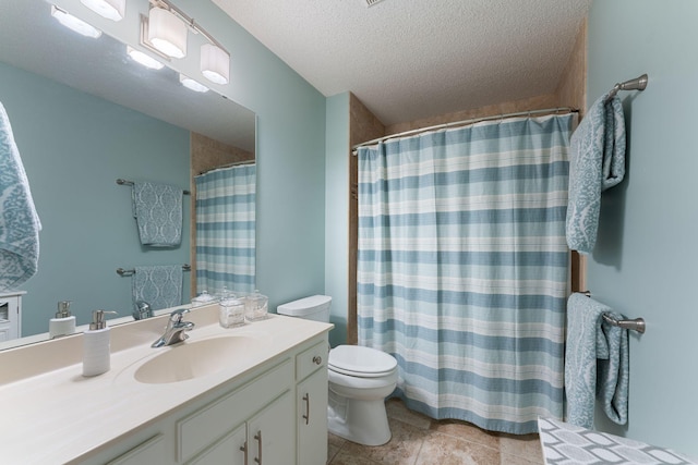 6813 Boudin St NE, Prior Lake, MN 55372 - full bath with vanity, a textured ceiling, tile patterned floors, and curtained shower