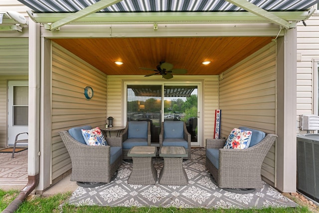6813 Boudin St NE, Prior Lake, MN 55372 - view of patio featuring ceiling fan, a pergola, and an outdoor living space