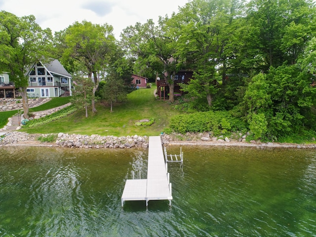 21534 275th Ave, Glenwood Twp, MN 56381 - dock area with a water view and a yard