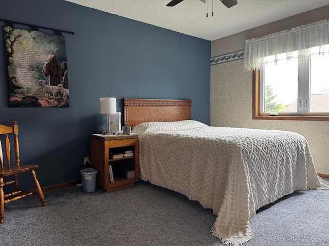 802 Estates Ave, Litchfield, MN 55355 - carpeted bedroom with a textured ceiling and a ceiling fan