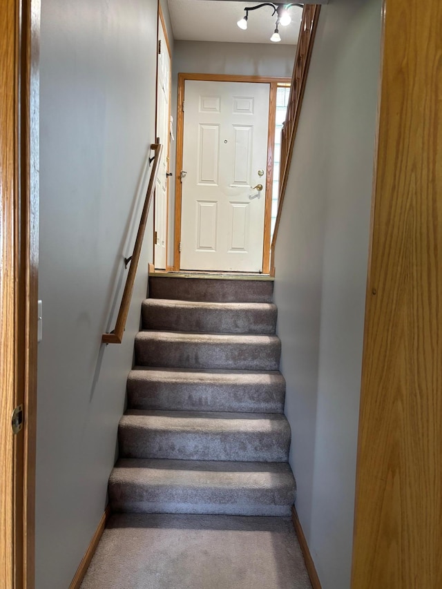 2030 Joes Lake Rd SE, Cambridge, MN 55008 - staircase featuring carpet floors