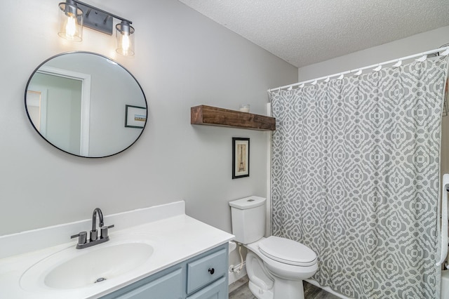 26821 Weston Ct, Elko New Market, MN 55020 - bathroom with toilet, a textured ceiling, vanity, and a shower with curtain