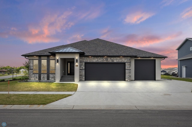 7886 Firefly Ln, Horace, ND 58047 - view of front of property with an attached garage, driveway, stone siding, and a front yard