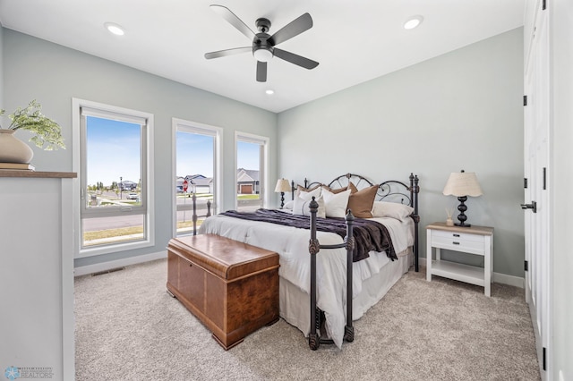 7886 Firefly Ln, Horace, ND 58047 - bedroom featuring light colored carpet, baseboards, a ceiling fan, and recessed lighting