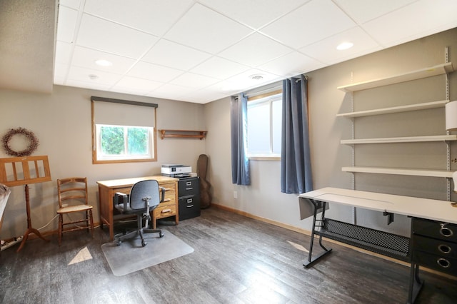 308 18th Ave NE, Waseca, MN 56093 - office area featuring wood finished floors, baseboards, a drop ceiling, and recessed lighting