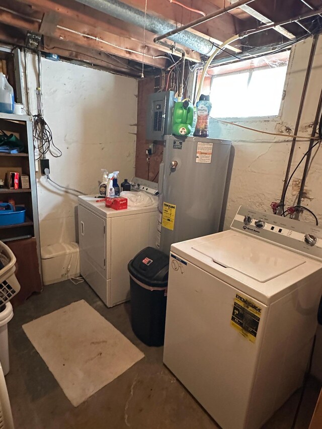 502 1st Ave SE, Baudette, MN 56623 - washroom with electric water heater, washer and dryer, and electric panel