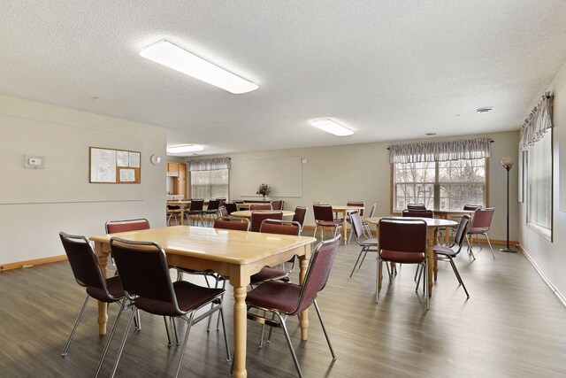 2231 Penn Pl Unit 224, North Saint Paul, MN 55109 - dining space featuring a textured ceiling, healthy amount of natural light, wood finished floors, and baseboards