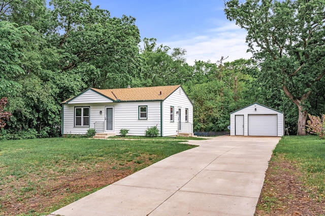 713 83rd Ave NE, Spring Lake Park, MN 55432 - single story home with a garage, an outdoor structure, a front lawn, and roof with shingles