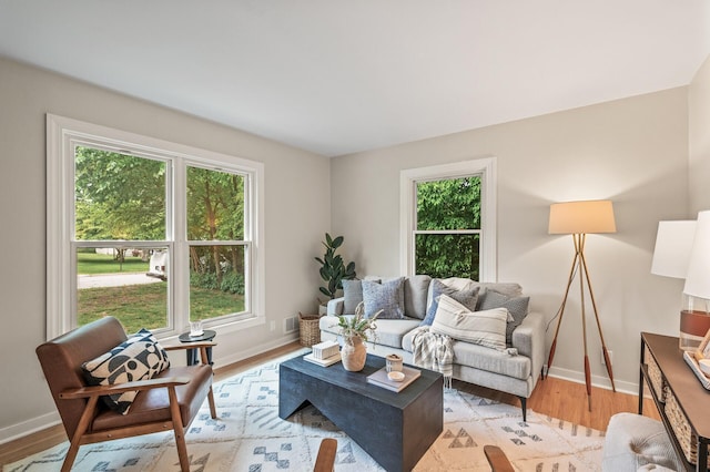 713 83rd Ave NE, Spring Lake Park, MN 55432 - living area featuring healthy amount of natural light, baseboards, and light wood-type flooring