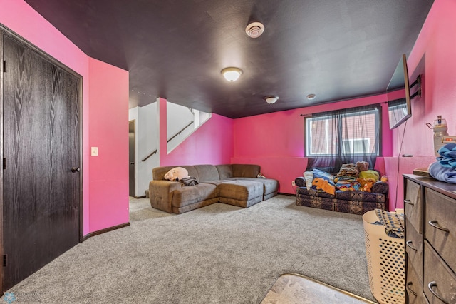 2128 Admiral Dr W, West Fargo, ND 58078 - carpeted living room with stairs and baseboards