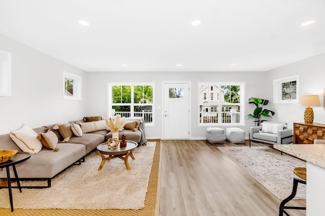 729 Burr St N, Saint Paul, MN 55130 - living room featuring light wood finished floors, recessed lighting, and baseboards