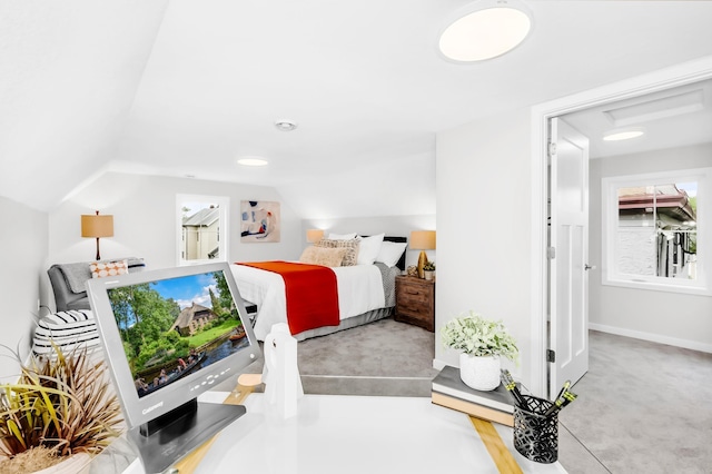 729 Burr St N, Saint Paul, MN 55130 - bedroom with carpet flooring, lofted ceiling, and baseboards