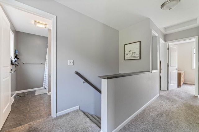 331 Locust St, Duluth, MN 55811 - hallway with an upstairs landing, carpet flooring, and baseboards