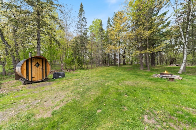 331 Locust St, Duluth, MN 55811 - view of yard featuring an outdoor fire pit and a storage shed