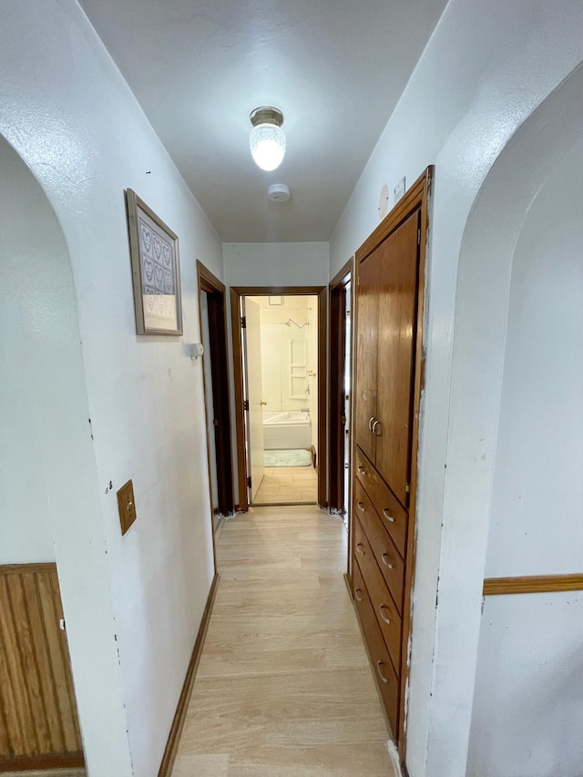 111 Park Ave, Springfield, MN 56087 - hall featuring arched walkways, light wood finished floors, and baseboards