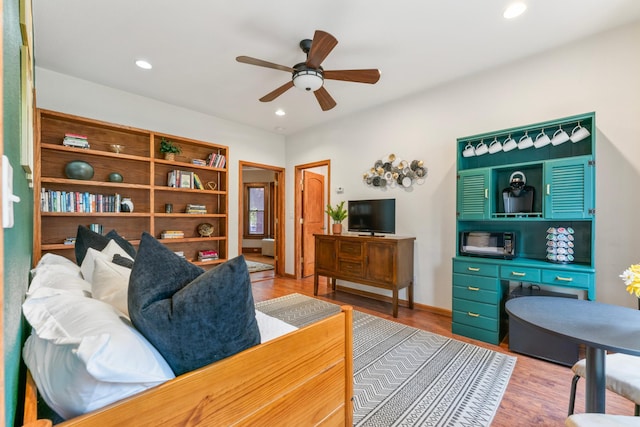 842 2nd St NW, Rochester, MN 55901 - living room featuring ceiling fan, wood finished floors, and recessed lighting