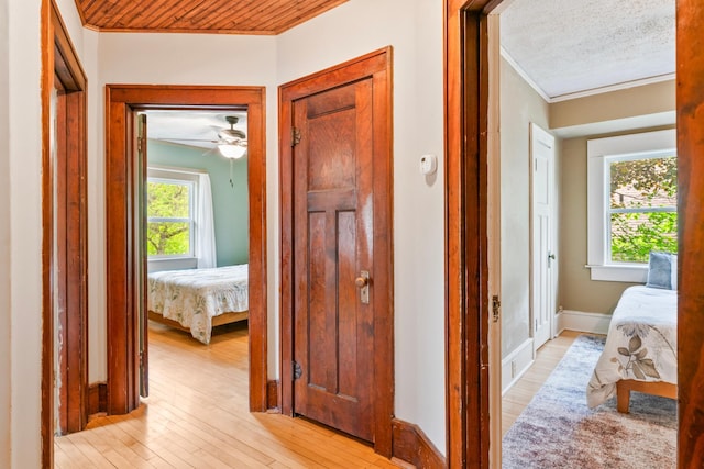 842 2nd St NW, Rochester, MN 55901 - hall featuring crown molding, light wood-type flooring, and baseboards