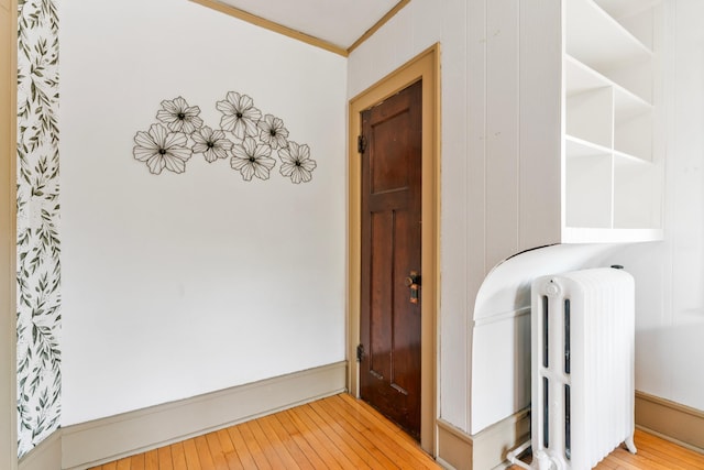842 2nd St NW, Rochester, MN 55901 - corridor featuring radiator heating unit, crown molding, and light wood-type flooring