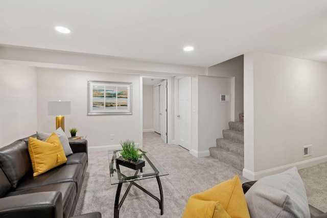 4816 3rd Ave S, Minneapolis, MN 55419 - carpeted living area with stairs, baseboards, and recessed lighting