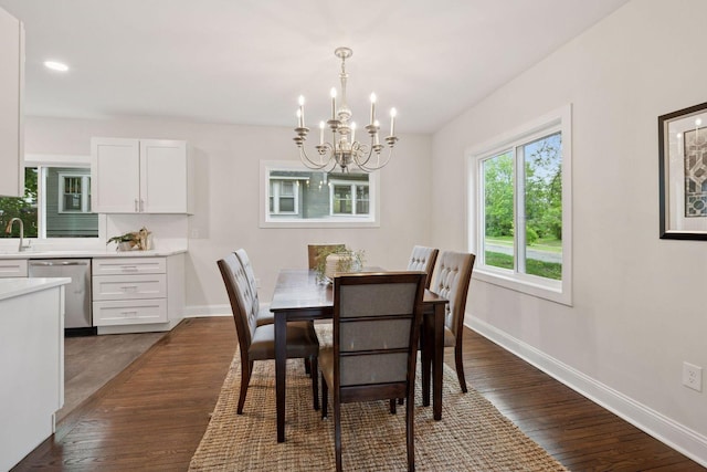 4816 3rd Ave S, Minneapolis, MN 55419 - dining space with a chandelier, baseboards, and dark wood-style floors