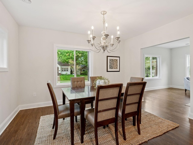 4816 3rd Ave S, Minneapolis, MN 55419 - dining area with plenty of natural light, dark wood-style flooring, a chandelier, and baseboards