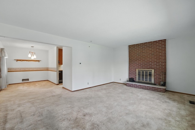 11748 Bittersweet St NW, Coon Rapids, MN 55433 - unfurnished living room with a fireplace, light carpet, and baseboards