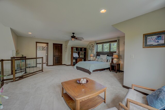 1167 56th St, Hudson, WI 54016 - bedroom with light colored carpet, recessed lighting, and ceiling fan