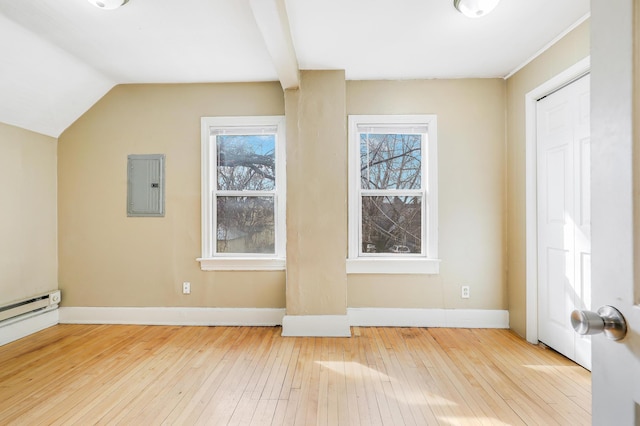 420 Lafond Ave, Saint Paul, MN 55103 - additional living space featuring electric panel, wood-type flooring, baseboards, and lofted ceiling