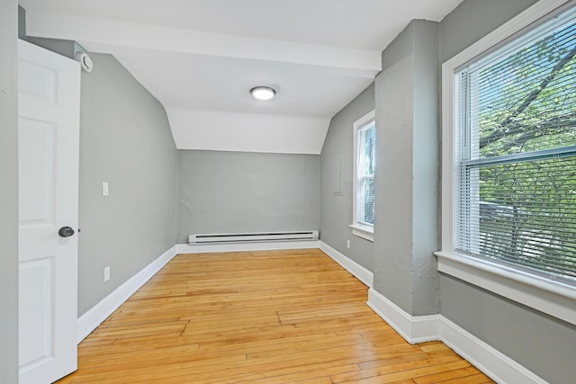 420 Lafond Ave, Saint Paul, MN 55103 - bonus room with baseboard heating, lofted ceiling, light wood-style floors, and baseboards