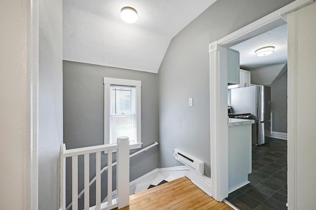 420 Lafond Ave, Saint Paul, MN 55103 - hall with an upstairs landing, vaulted ceiling, and baseboard heating