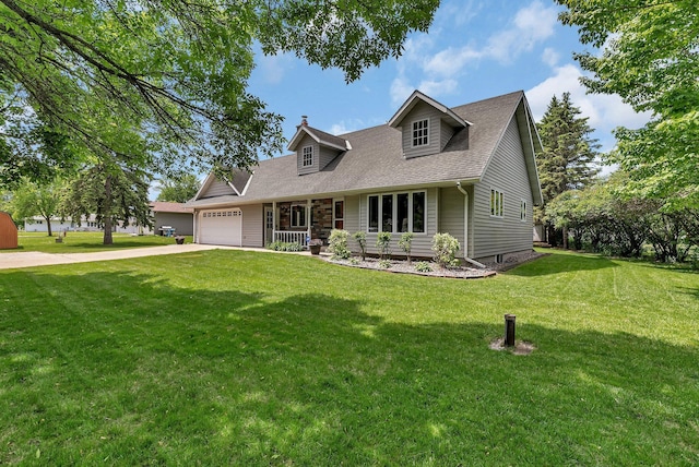 829 Cummings Ln, Saint Cloud, MN 56301 - cape cod-style house with an attached garage, a front lawn, driveway, roof with shingles, and a chimney