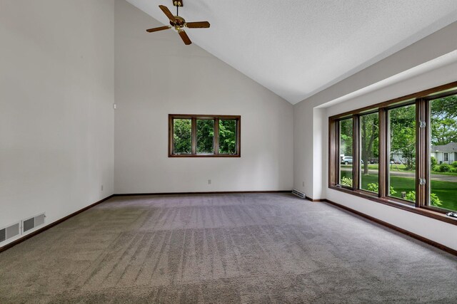 829 Cummings Ln, Saint Cloud, MN 56301 - spare room with carpet floors, a ceiling fan, high vaulted ceiling, and baseboards