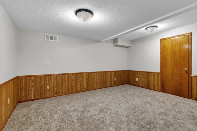 829 Cummings Ln, Saint Cloud, MN 56301 - carpeted spare room featuring a textured ceiling, wainscoting, and wood walls