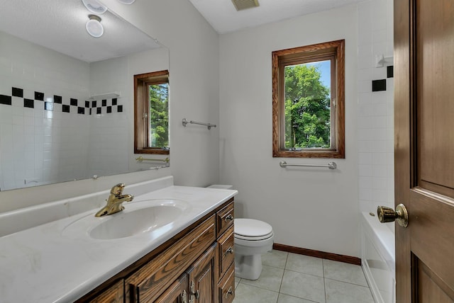 829 Cummings Ln, Saint Cloud, MN 56301 - bathroom with vanity, toilet, tile patterned floors, baseboards, and washtub / shower combination