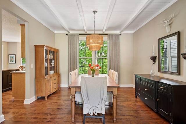 6253 Niagara Ct N, Maple Grove, MN 55311 - dining area with beam ceiling, dark wood-style floors, and baseboards