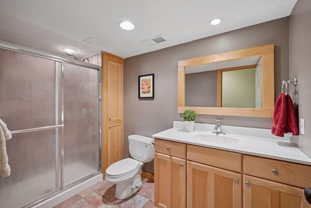 6253 Niagara Ct N, Maple Grove, MN 55311 - full bath featuring toilet, a textured ceiling, vanity, a shower stall, and recessed lighting