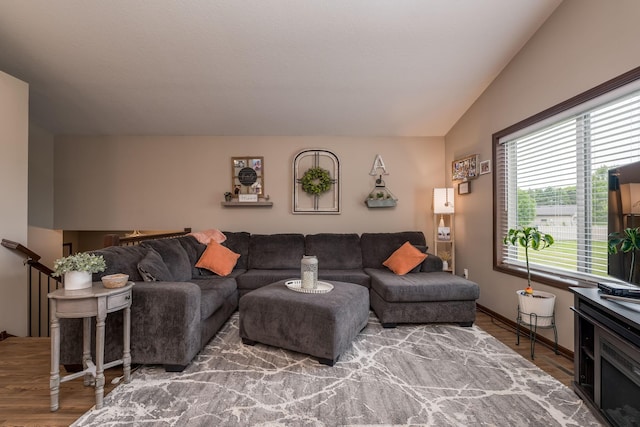 641 Beverly St, Wanamingo, MN 55983 - living area featuring wood finished floors and lofted ceiling