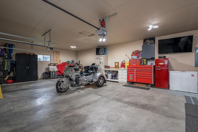 641 Beverly St, Wanamingo, MN 55983 - garage with a workshop area and a garage door opener