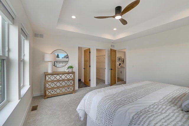 4804 12th Ave S, Minneapolis, MN 55417 - bedroom with light carpet, recessed lighting, a tray ceiling, a walk in closet, and baseboards