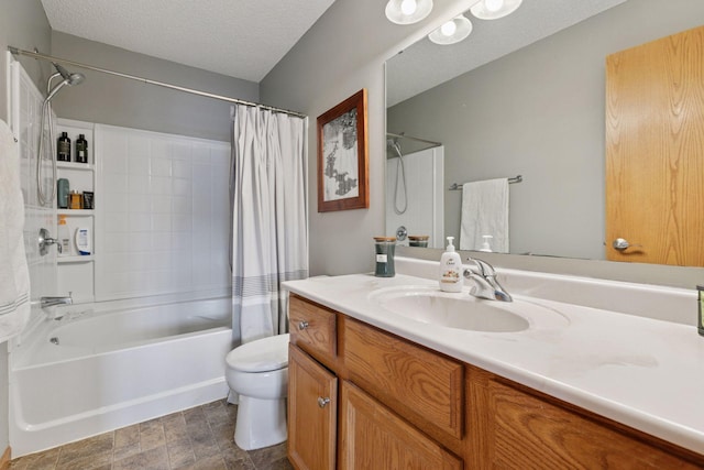 9741 Saint Andrews Dr, Elko New Market, MN 55020 - full bathroom featuring shower / tub combo, vanity, toilet, and a textured ceiling