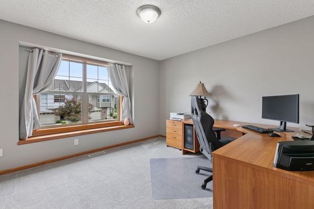 9741 Saint Andrews Dr, Elko New Market, MN 55020 - home office featuring a textured ceiling, light colored carpet, and baseboards