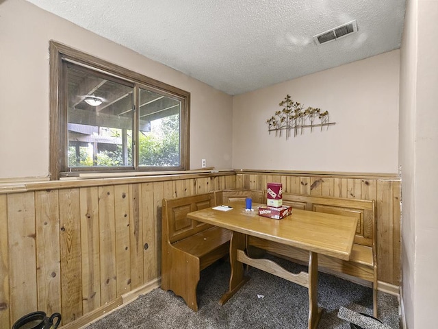 10740 99th Pl N, Maple Grove, MN 55369 - carpeted dining space with wooden walls, wainscoting, and a textured ceiling
