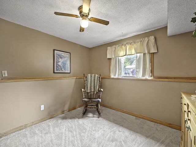 10740 99th Pl N, Maple Grove, MN 55369 - living area with carpet, a ceiling fan, and a textured ceiling