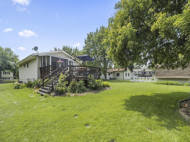 10740 99th Pl N, Maple Grove, MN 55369 - view of yard featuring a sunroom, a deck, and stairway