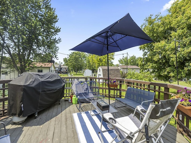 10740 99th Pl N, Maple Grove, MN 55369 - deck with grilling area and a storage shed