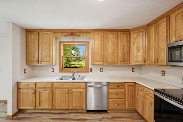 8415 Needham Ave NE, Otsego, MN 55330 - kitchen featuring appliances with stainless steel finishes, a sink, light wood-type flooring, and light countertops