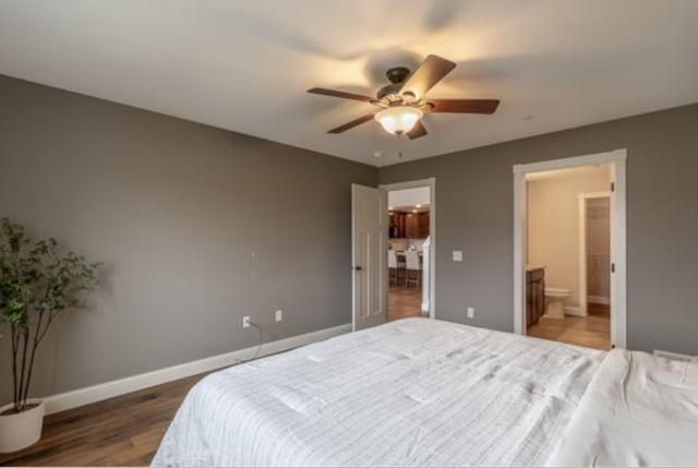 642 Haeberle Ave, New Ulm, MN 56073 - bedroom featuring wood finished floors, ceiling fan, and ensuite bathroom
