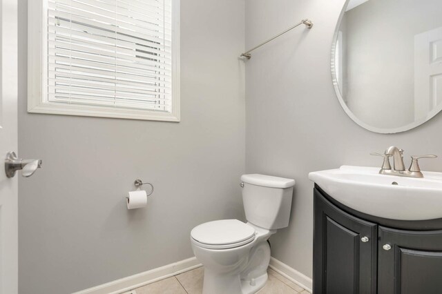 12049 Waconia Cir NE, Blaine, MN 55449 - half bath with toilet, vanity, baseboards, and tile patterned flooring