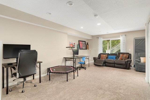 12049 Waconia Cir NE, Blaine, MN 55449 - carpeted office with baseboards, recessed lighting, and a textured ceiling
