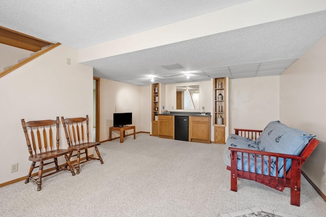 11520 120th St N, Stillwater, MN 55082 - sitting room with wet bar, light colored carpet, baseboards, and a textured ceiling